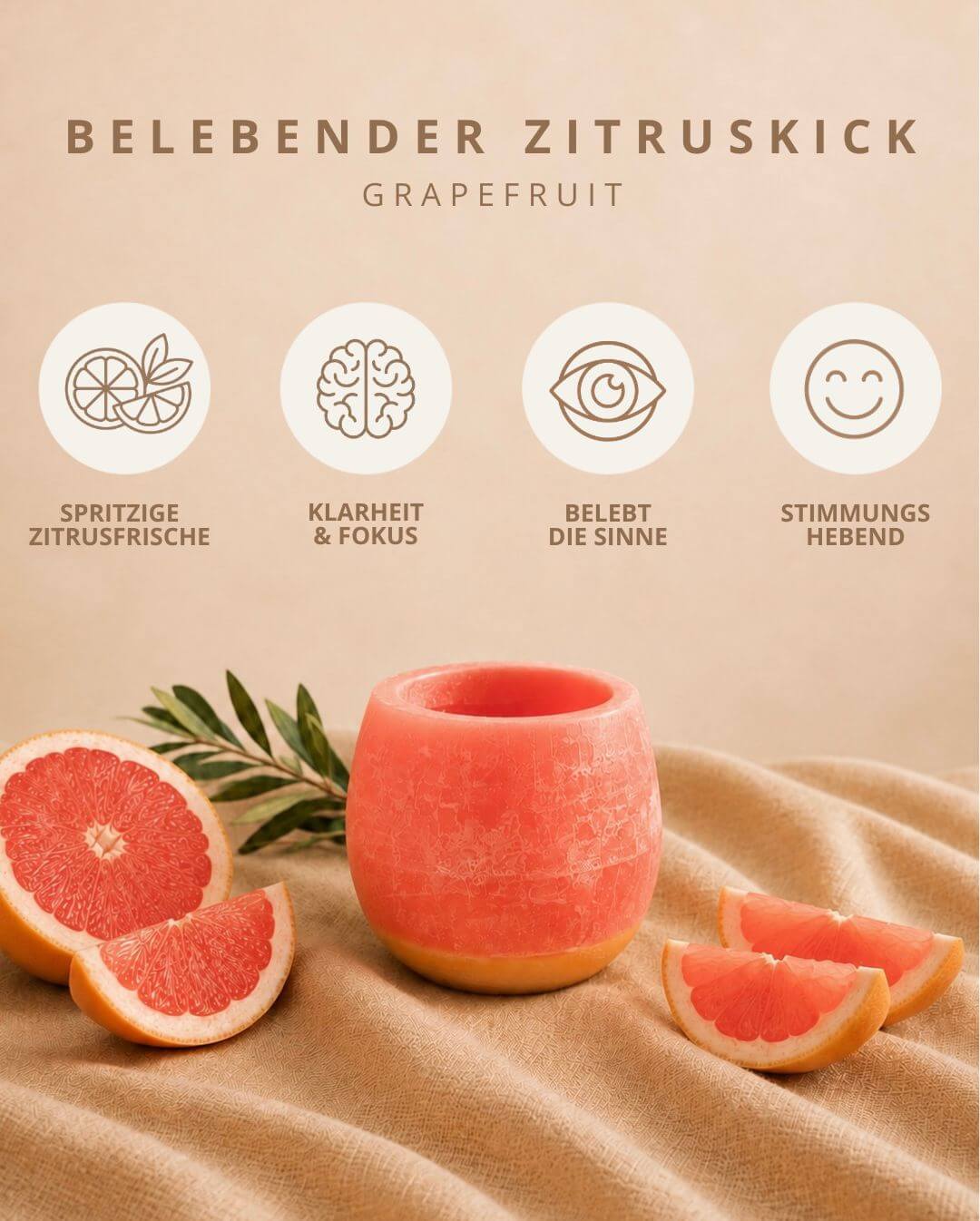 Produktkarte Candiles Grapefruit Duftwachs mit Duftprofil und Produkteigenschaften