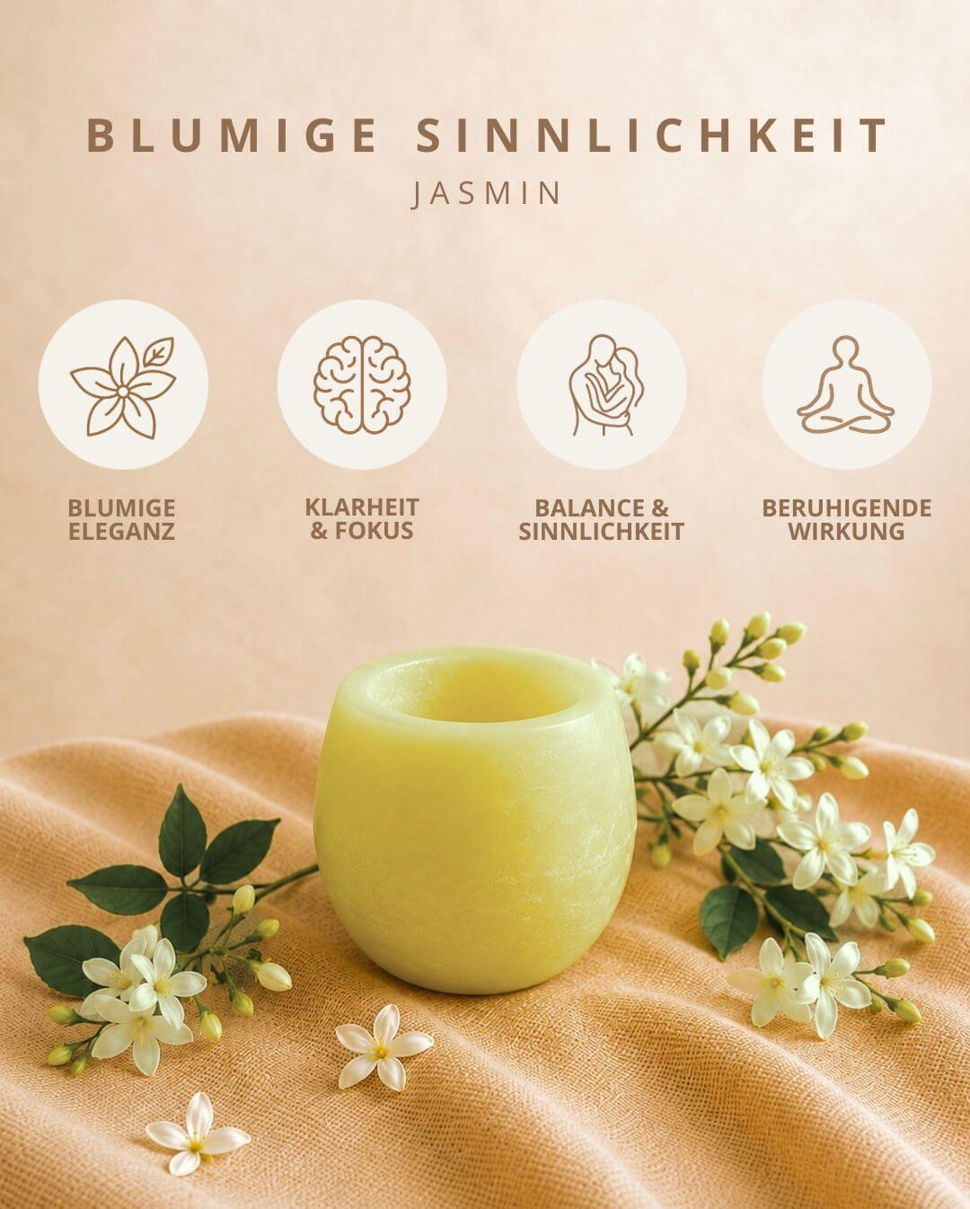 Produktkarte Candiles Jasmin Duftwachs mit Duftprofil und Produkteigenschaften