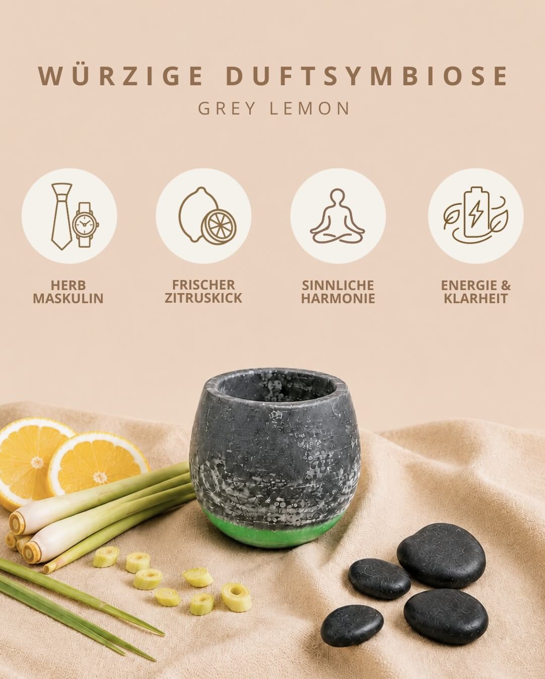 Candiles Grey Lemon Duftwachs mit Duftprofil und Produkteigenschaften