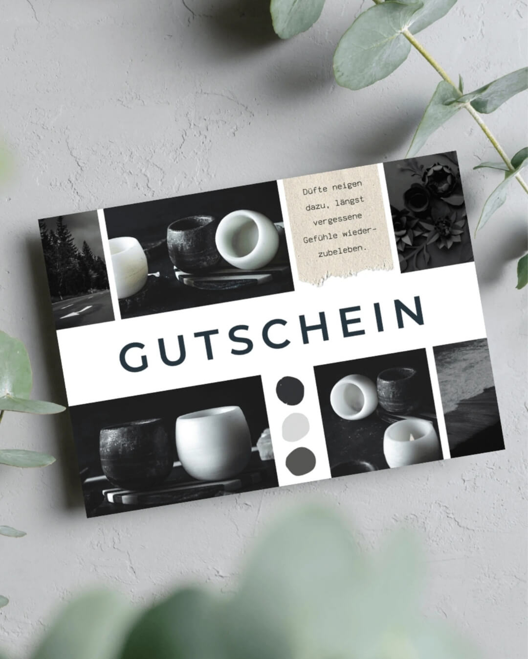 Candiles Geschenkgutschein mit Schwarzem Motiv – 16,99 € für eine Duftschale deiner Wahl, inkl. Widmung