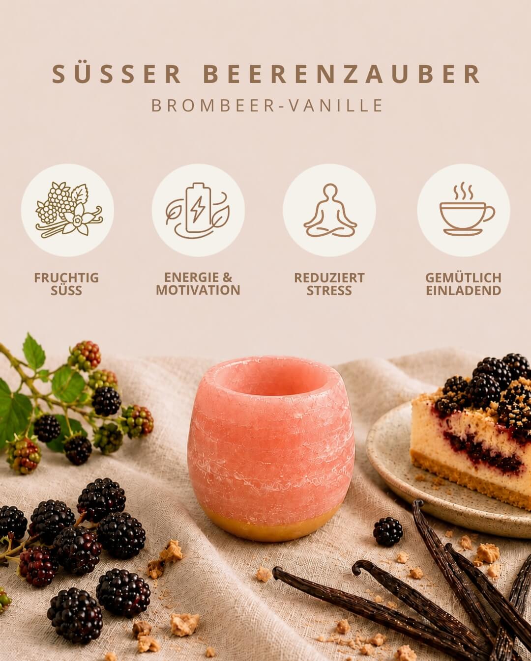 Candiles Brombeer-Vanille Duftwachs mit Duftprofil und Produkteigenschaften