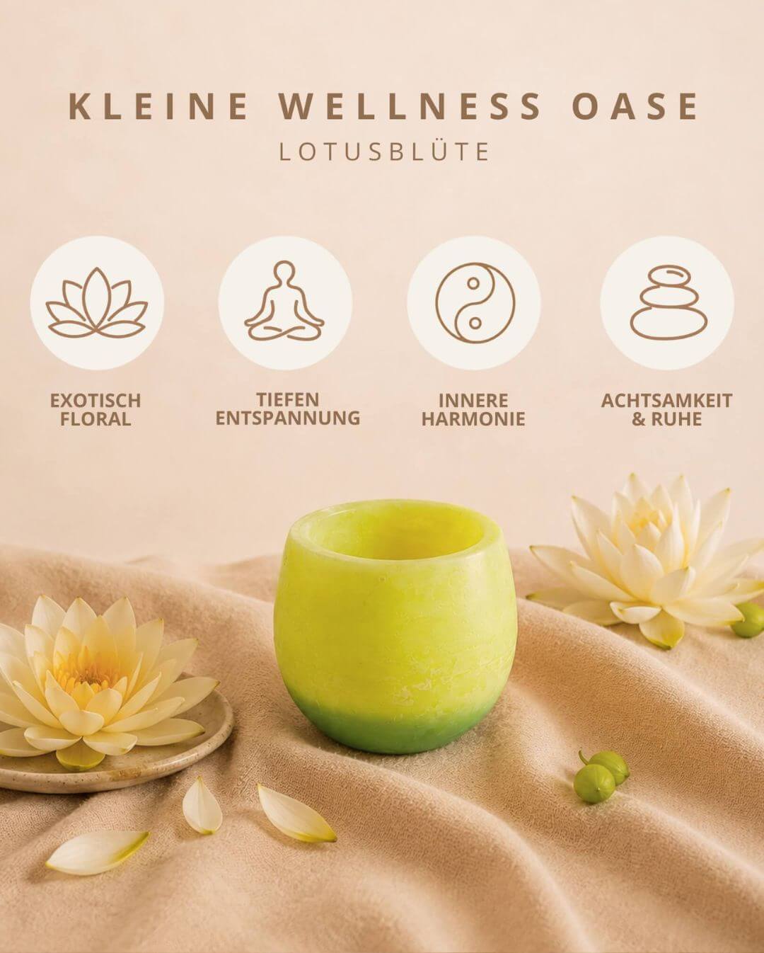 Produktkarte Candiles Lotus Duftwachs mit Duftprofil und Produkteigenschaften